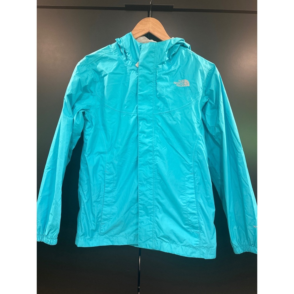 The North Face Resolve Rain Jacket Turquoise Blue Hooded Shell Size L 14/16
